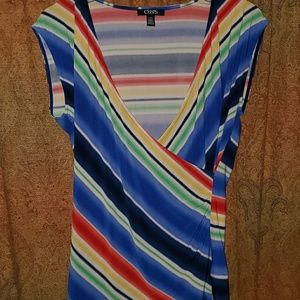 Chaps Multi-Colored Stripped Blouse Sz: Lg